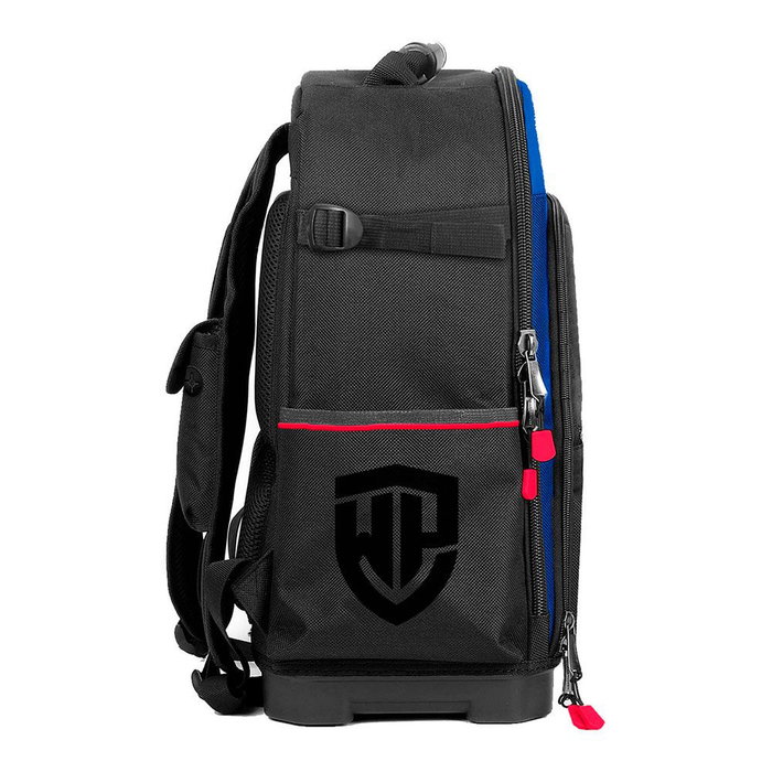 Workpro Mochila para Herramientas 25 Litros, 39 Compartimentos, Poliéster 840D Reforzado, Acolchada, 46 x 38 x36 cm, Negro/Azul