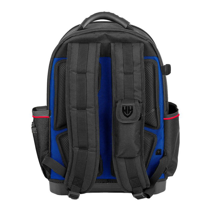 Workpro Mochila para Herramientas 25 Litros, 39 Compartimentos, Poliéster 840D Reforzado, Acolchada, 46 x 38 x36 cm, Negro/Azul