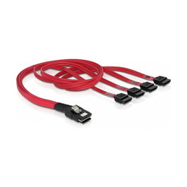 DeLOCK Cable Mini SAS SFF-8087 a 4 x SATA de 7 pines, 0,5 m, Rojo