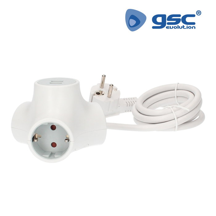 GSC Evolution Ladrón alargador triple salida + 2 USB 1,4M