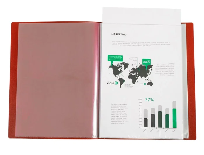 Liderpapel Carpeta de 30 fundas tipo canguro rojo translúcido DIN A4