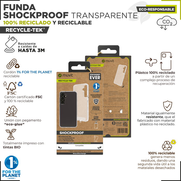 Muvit Funda Recycletek Shockproof 3M para Samsung Galaxy - Protección de Caídas hasta 3 Metros - Fabricada con Material 100% Reciclado