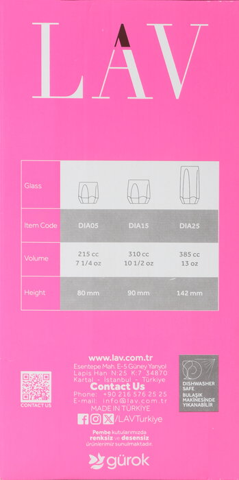 LAV Set 18 Vasos Diamond 385 cc, 310 cc, 215 cc (2 Cajas)
