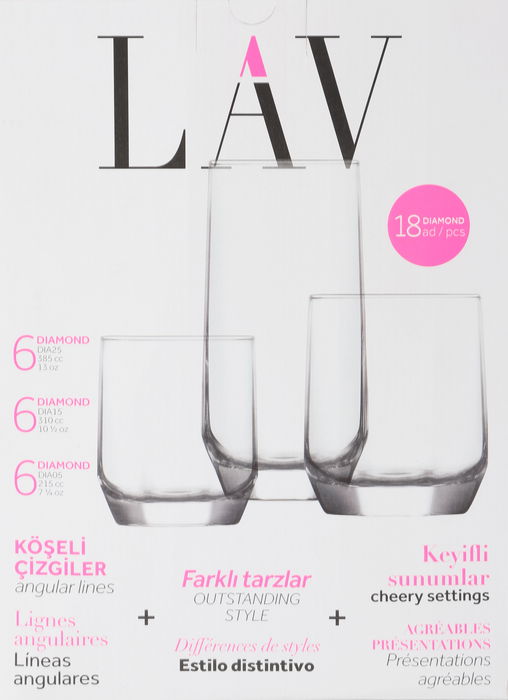 LAV Set 18 Vasos Diamond 385 cc, 310 cc, 215 cc (2 Cajas)