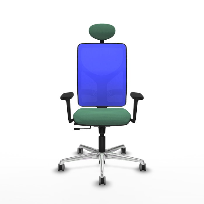 PIQUERAS Y CRESPO Silla de oficina Motilla con mecanismo Sincro/Traslack, tela Verde esmeralda y malla Azul