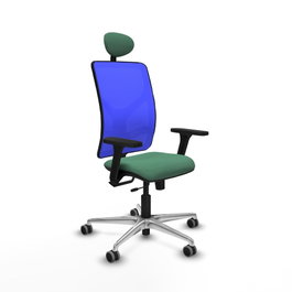 PIQUERAS Y CRESPO Silla de oficina Motilla con mecanismo Sincro/Traslack, tela Verde esmeralda y malla Azul