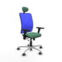 PIQUERAS Y CRESPO Silla de oficina Motilla con mecanismo Sincro/Traslack, tela Verde esmeralda y malla Azul
