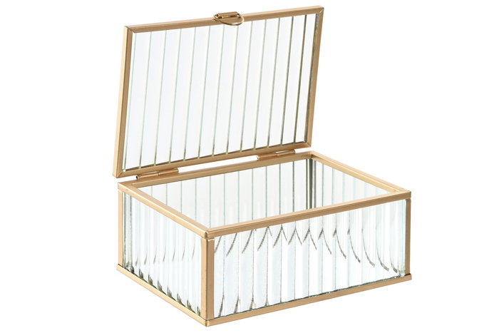 DKD Home Decor Joyero de Cristal y Metal Transparente y Dorado 15x11x6 cm