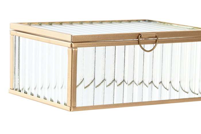 DKD Home Decor Joyero de Cristal y Metal Transparente y Dorado 15x11x6 cm