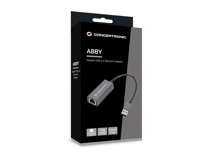 Conceptronic Adaptador USB 3.2 Gen 1 (3.1 Gen 1) a RJ45 Gigabit Ethernet 10/100/1000Mbps para PC/Portátil con Carcasa de Aluminio