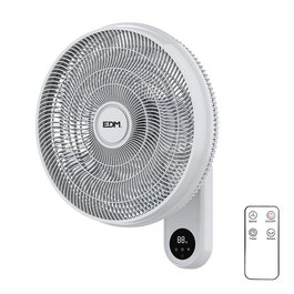 EDM Ventilador de Pared con Mando a Distancia, Oscilante, 55W, Aspas Ø40 cm, 3 Velocidades, Blanco, 220-240V