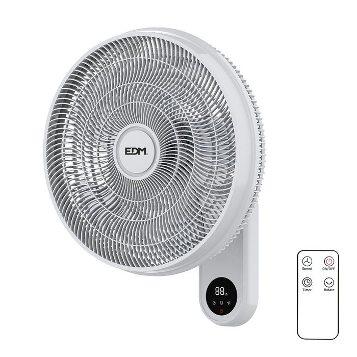EDM Ventilador de Pared con Mando a Distancia, Oscilante, 55W, Aspas Ø40 cm, 3 Velocidades, Blanco, 220-240V EDM Ventilador de Pared con Mando a Distancia, Oscilante, 55W, Aspas Ø40 cm, 3 Velocidades, Blanco, 220-240V