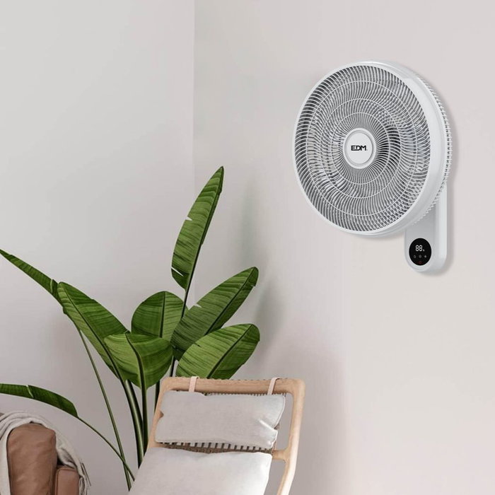 EDM Ventilador de Pared con Mando a Distancia, Oscilante, 55W, Aspas Ø40 cm, 3 Velocidades, Blanco, 220-240V EDM Ventilador de Pared con Mando a Distancia, Oscilante, 55W, Aspas Ø40 cm, 3 Velocidades, Blanco, 220-240V