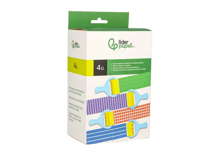 Liderpapel Esponja Manualidades con Texturas, Rodillo de Goma Foam para Pintar, Caja con 4 Unidades