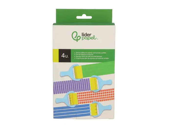 Liderpapel Esponja Manualidades con Texturas, Rodillo de Goma Foam para Pintar, Caja con 4 Unidades