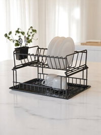Hermia Escurreplatos SM004-B, Metal Negro, 35.5 x 29.5 x 23.5 cm, 2.5-5 mm Grosor, Diseño Elegante y Duradero para Cocina