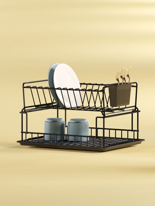 Hermia Escurreplatos SM004-B, Metal Negro, 35.5 x 29.5 x 23.5 cm, 2.5-5 mm Grosor, Diseño Elegante y Duradero para Cocina