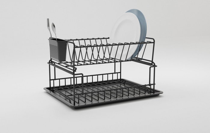 Hermia Escurreplatos SM004-B, Metal Negro, 35.5 x 29.5 x 23.5 cm, 2.5-5 mm Grosor, Diseño Elegante y Duradero para Cocina