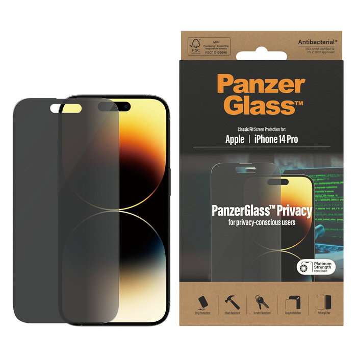 PanzerGlass Protector de Pantalla de Privacidad iPhone 14 Pro, Filtro Privacidad, Vidrio Templado, Aplicación en Seco y sin Burbujas, 1 Unidad