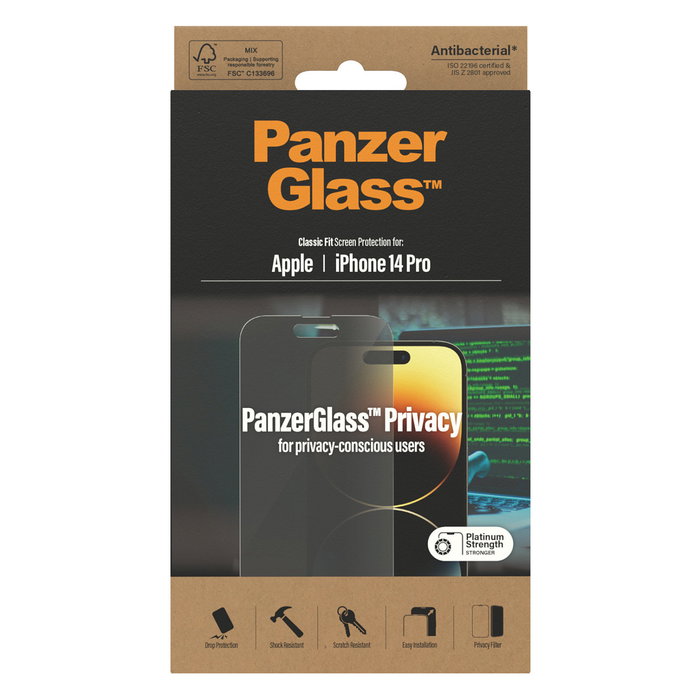 PanzerGlass Protector de Pantalla de Privacidad iPhone 14 Pro, Filtro Privacidad, Vidrio Templado, Aplicación en Seco y sin Burbujas, 1 Unidad