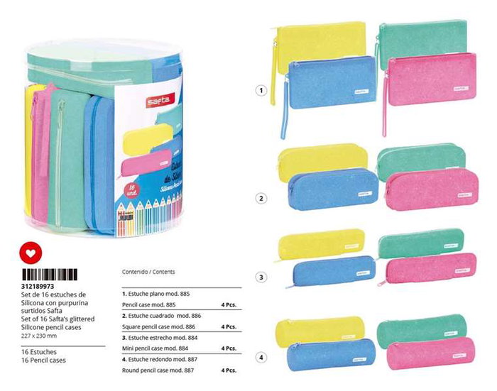 Safta Set 16 Port. Surtidos Glitter Silicone - Modelos surtidos