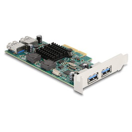 DeLOCK Tarjeta PCIe x4 Dual Channel con 2x USB 5Gbps Externos y 2x USB 5Gbps Internos Tipo-A, Factor de Forma Low Profile