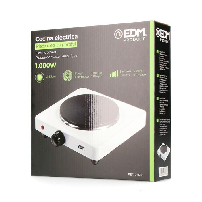 Edm Cocina eléctrica 1 fuego 1000W Blanco Edm Cocina eléctrica 1 fuego 1000W Blanco