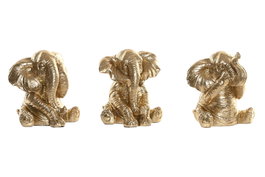 DKD Home Decor Figura de Elefante Sentado Dorado Surtido de 3 Unidades