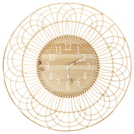 Home Deco Factory Reloj de Pared Natural con Marco de Ratán - 70 cm de diámetro, decorativo, funciona con 1 pila AA