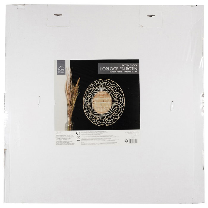 Home Deco Factory Reloj de Pared Ratán Natural, Diámetro 70 cm