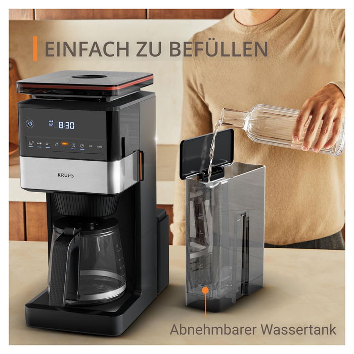 Krups KM8428 Cafetera de Filtro Programable Aroma Partner, 1.5L, Molinillo Integrado, para Granos y Café Molido, 1000W, Color Negro