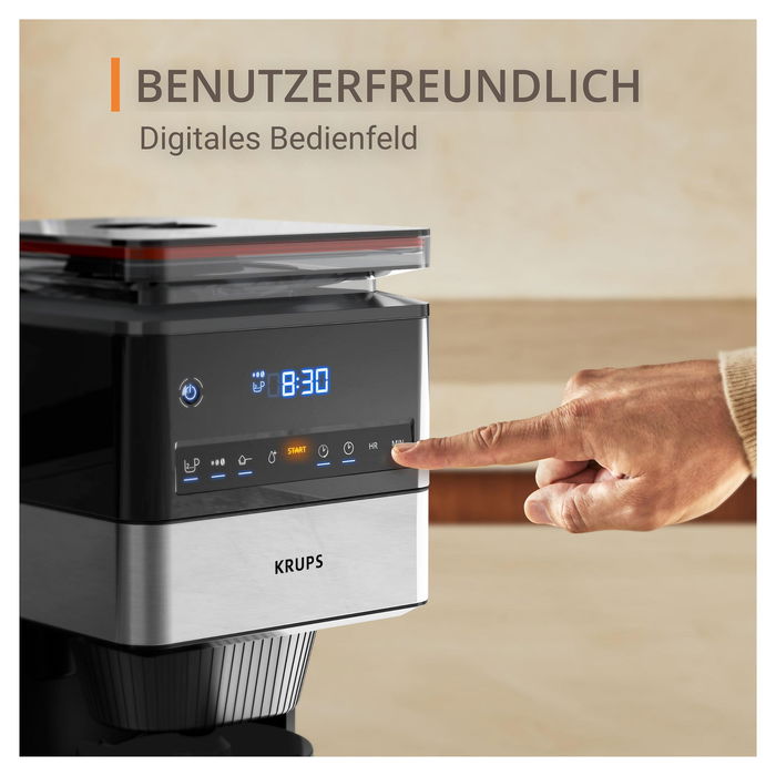 Krups KM8428 Cafetera de Filtro Programable Aroma Partner, 1.5L, Molinillo Integrado, para Granos y Café Molido, 1000W, Color Negro