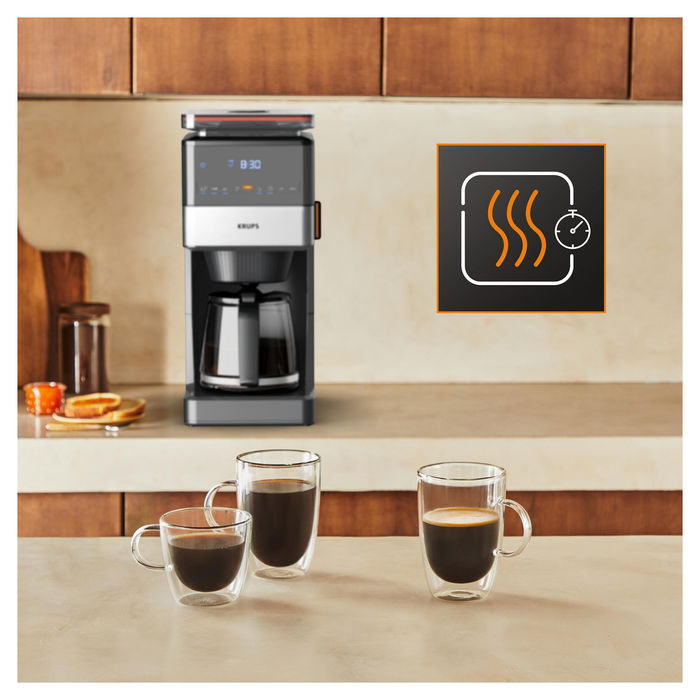 Krups KM8428 Cafetera de Filtro Programable Aroma Partner, 1.5L, Molinillo Integrado, para Granos y Café Molido, 1000W, Color Negro