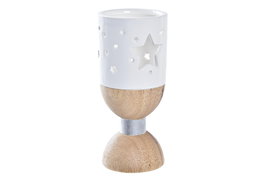 DKD Home Decor Portavelas de Cerámica y Madera Estrella Natural