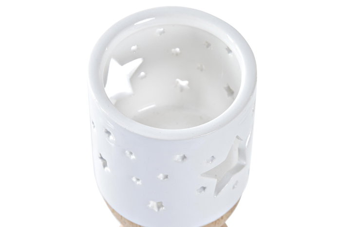 DKD Home Decor Portavelas de Cerámica y Madera Estrella Natural