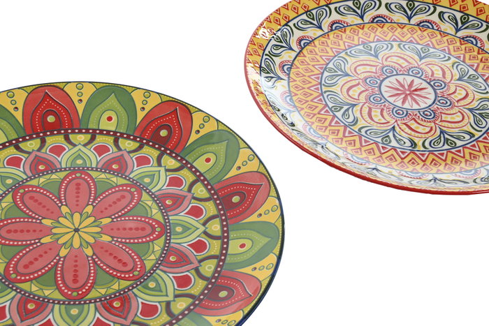 DKD Home Decor Plato de Gres Mandala23 Multicolor Surtido 20,5x20,5x3 cm