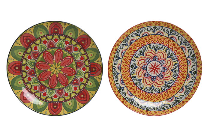 DKD Home Decor Plato de Gres Mandala23 Multicolor Surtido 20,5x20,5x3 cm