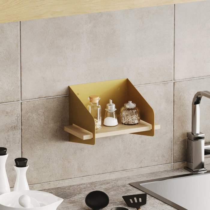 Hanah Home Estantería de Pared Dorada Madera y Metal Elegante 30x20x19 cm