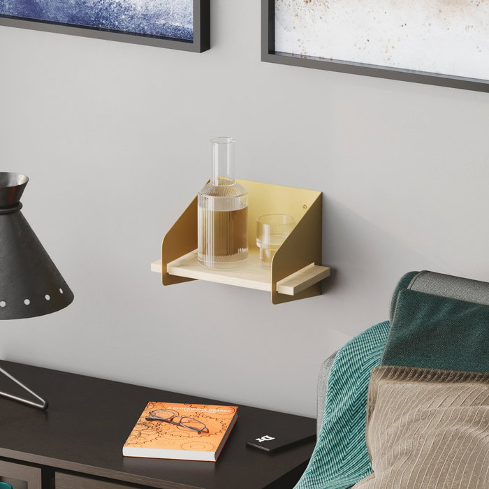Hanah Home Estantería de Pared Dorada Madera y Metal Elegante 30x20x19 cm