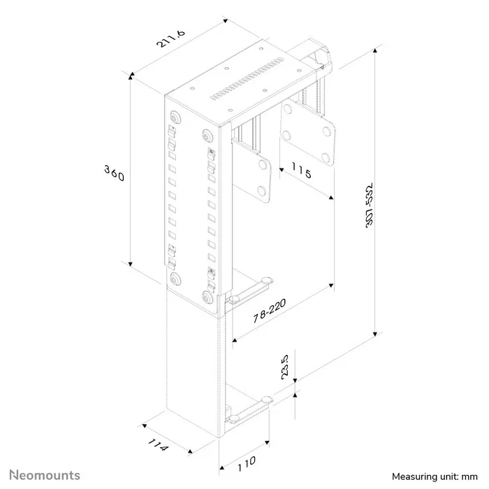 Neomounts CPU-D100BLACK Soporte para Torre CPU bajo el Escritorio, Acero, Negro, Hasta 30 kg, Ajustable en Anchura y Altura