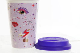 DKD Home Decor Mug Lila Malva 9.7 x 14 x 9.7 cm (6 Unidades) Colección Good Luck Porcelana y Silicona Capacidad 400ml