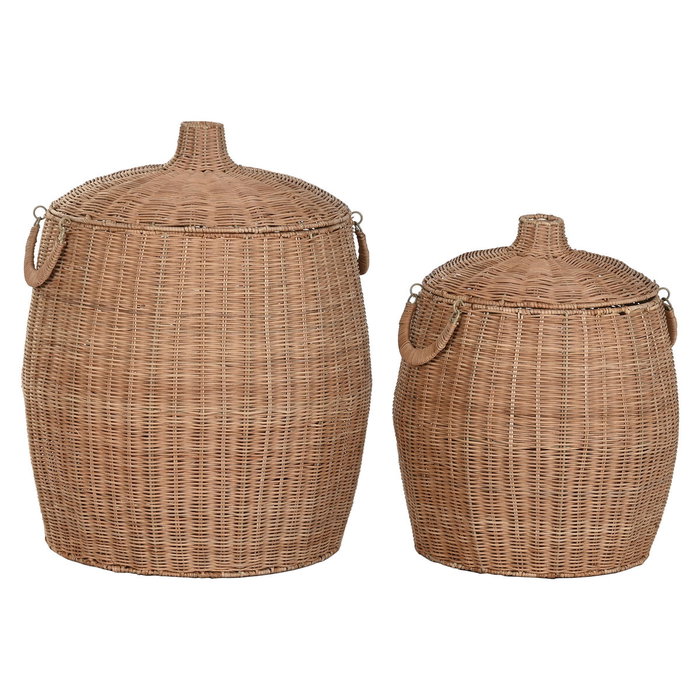 DKD Home Decor Set de 2 Cestas de Ratán y Metal Natural 45x45x56
