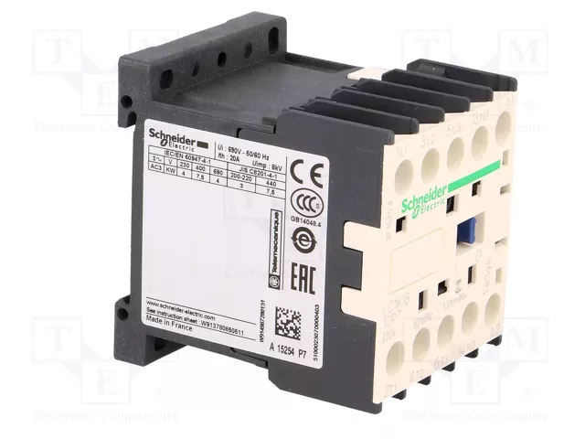 Schneider Electric LC1K1610P7 TeSys K Contactor 3-polar 16A 230VAC Schneider Electric LC1K1610P7 TeSys K Contactor 3-polar 16A 230VAC