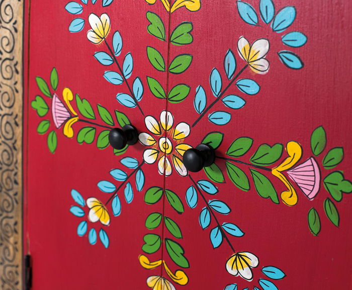 GINER Y COLOMER Mueble Auxiliar de Madera de Mango y MDF Pintado a Mano con Cajón y Puertas GINER Y COLOMER Mueble Auxiliar de Madera de Mango y MDF Pintado a Mano con Cajón y Puertas