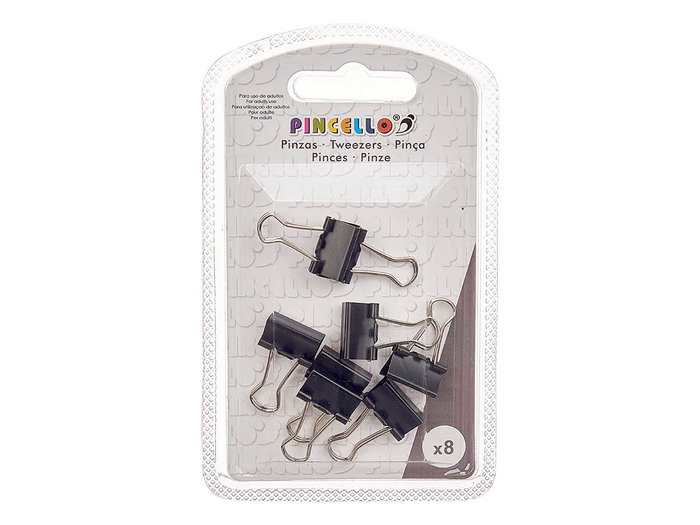 Pincello Set 8 Pinzas Clip Negro Metal 7.5x12.5x2 cm (Set de 24)