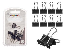Pincello Set 8 Pinzas Clip Negro Metal 7.5x12.5x2 cm (Set de 24)