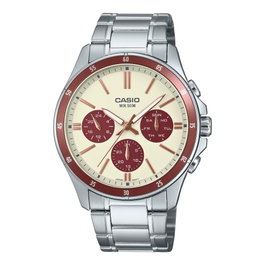 Casio MTP-1374D-5A2VDF con esfera beige y correa de acero gris