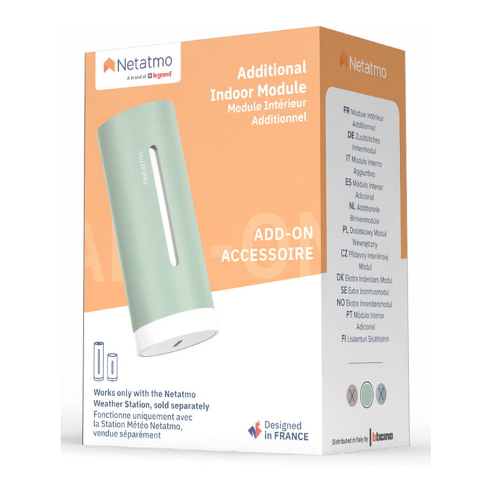 NetAtmo NIM-M-WW Módulo Inteligente Interior Adicional, Medidor de Temperatura y Humedad Inalámbrico, Precisión 0.3°, Aluminio, Color Menta, 4x AAA