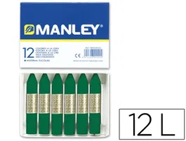 Manley Lápices de cera unicolor verde esmeralda n.24 caja de 12 unidades