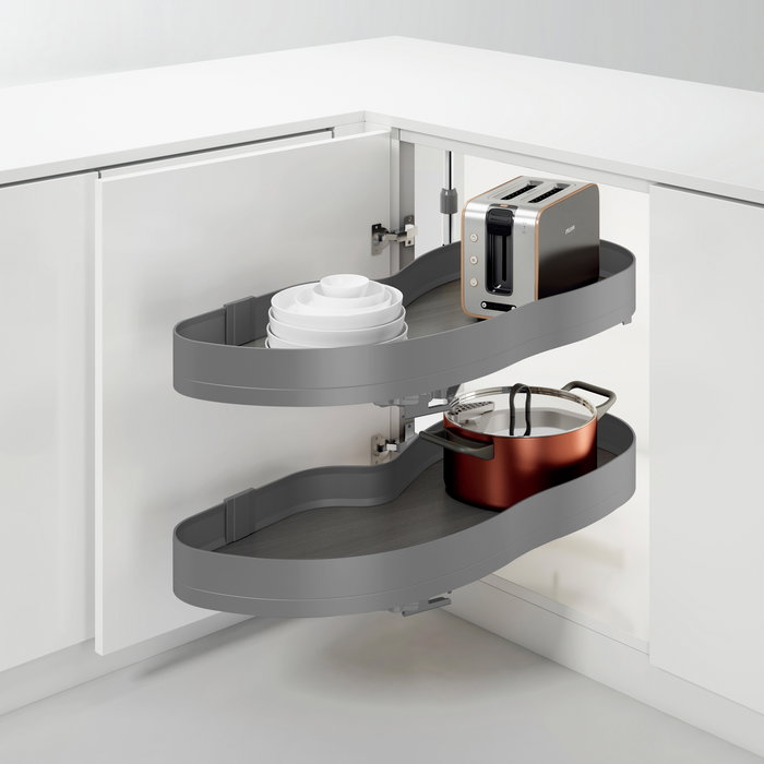 Emuca Sistema de rincón extraíble Lake Harmony para mueble de cocina, Derecha, Altura regulable, Acero y Madera, Gris antracita